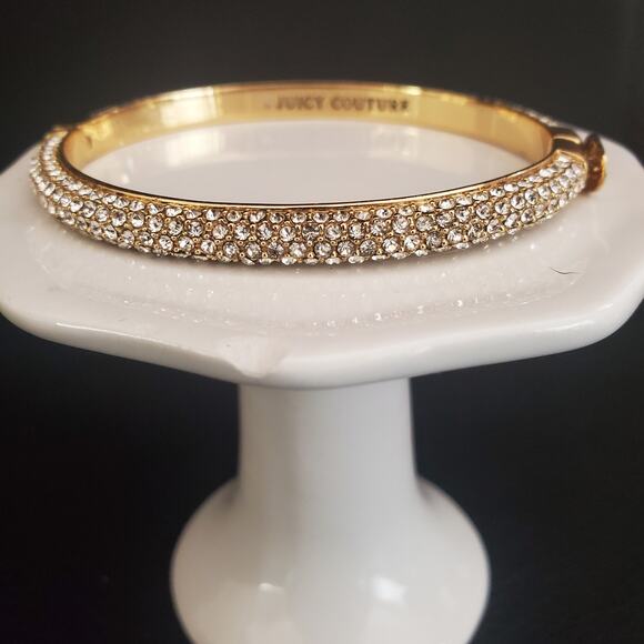 Juicy Couture Gold Tone Crystal Bangle Bracelet Hinged Clasp - Picture 4 of 11